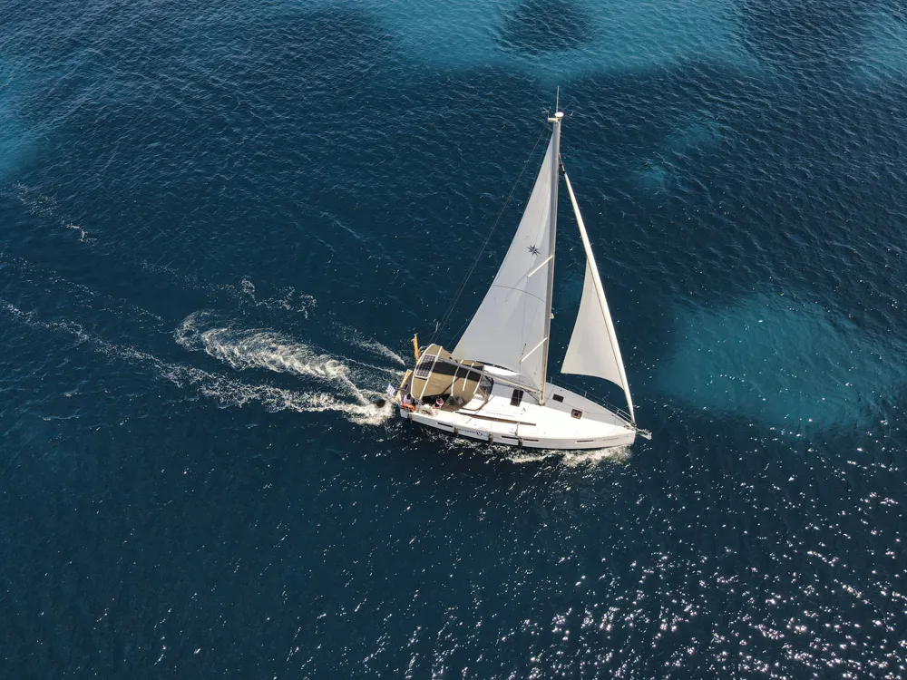Exterior view of Marianna, a Jeanneau Sun Odyssey 410 sailboat at Kontokali, Greece