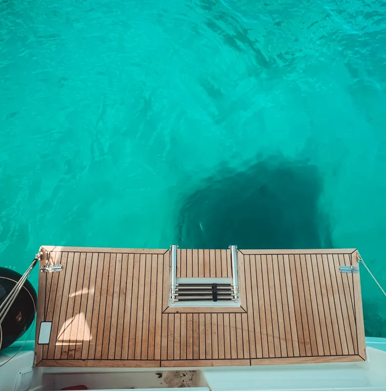 Deck of Marianna, a Jeanneau Sun Odyssey 410 sailboat at Kontokali, Greece