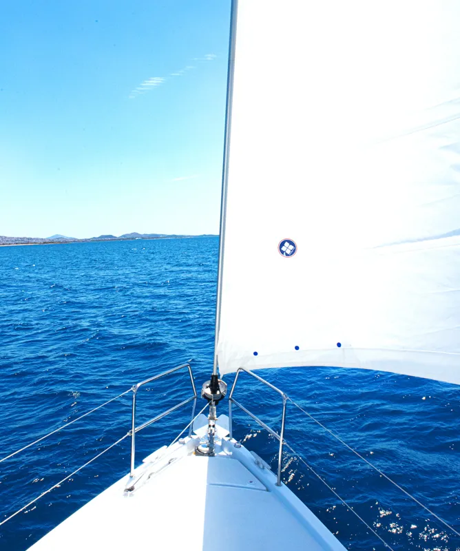 Deck of Marianna, a Jeanneau Sun Odyssey 410 sailboat at Kontokali, Greece