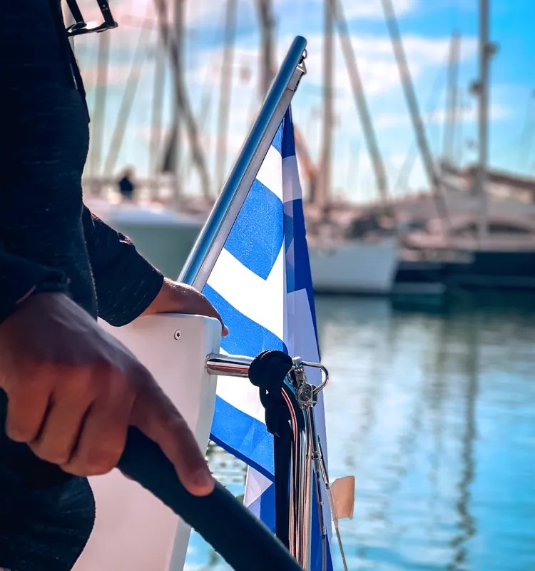 Deck of Marianna, a Jeanneau Sun Odyssey 410 sailboat at Kontokali, Greece