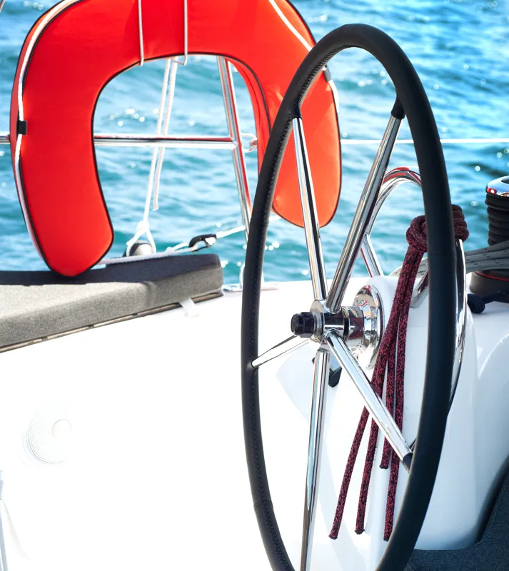 Cockpit of Marianna, a Jeanneau Sun Odyssey 410 sailboat at Kontokali, Greece