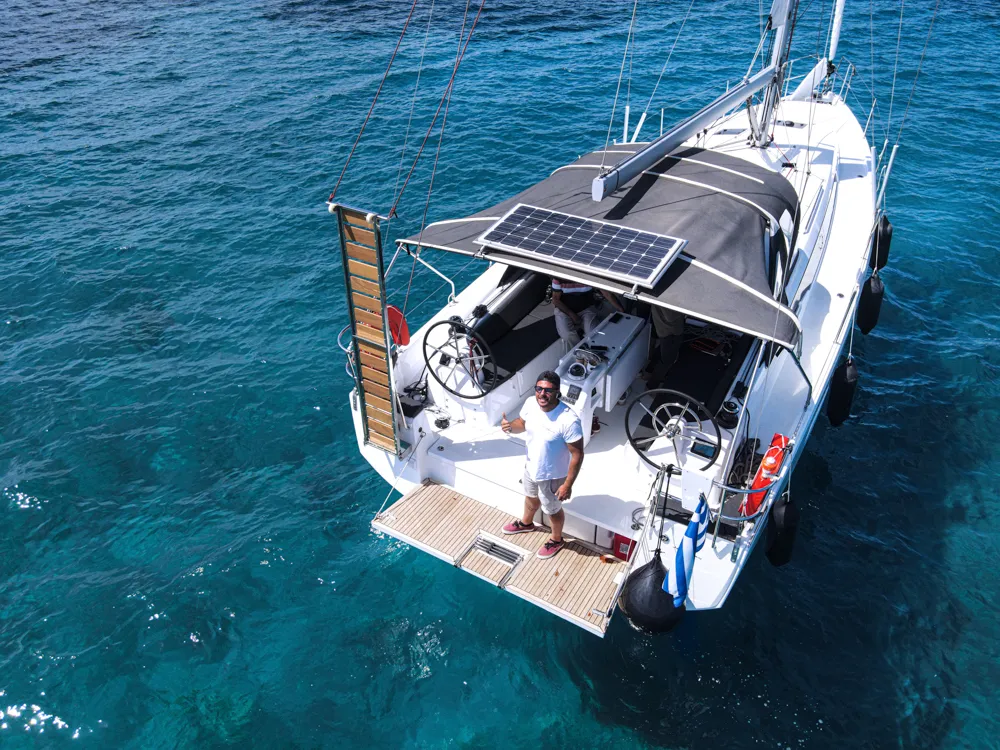 Exterior view of Marianna, a Jeanneau Sun Odyssey 410 sailboat at Kontokali, Greece