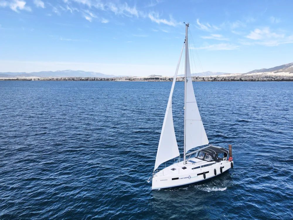 Exterior view of Marianna, a Jeanneau Sun Odyssey 410 sailboat at Kontokali, Greece
