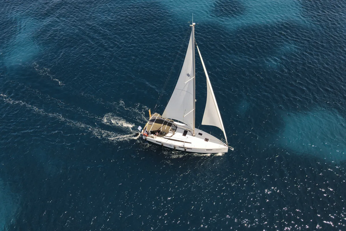 Exterior view of Marianna, a Jeanneau Sun Odyssey 410 sailboat at Kontokali, Greece