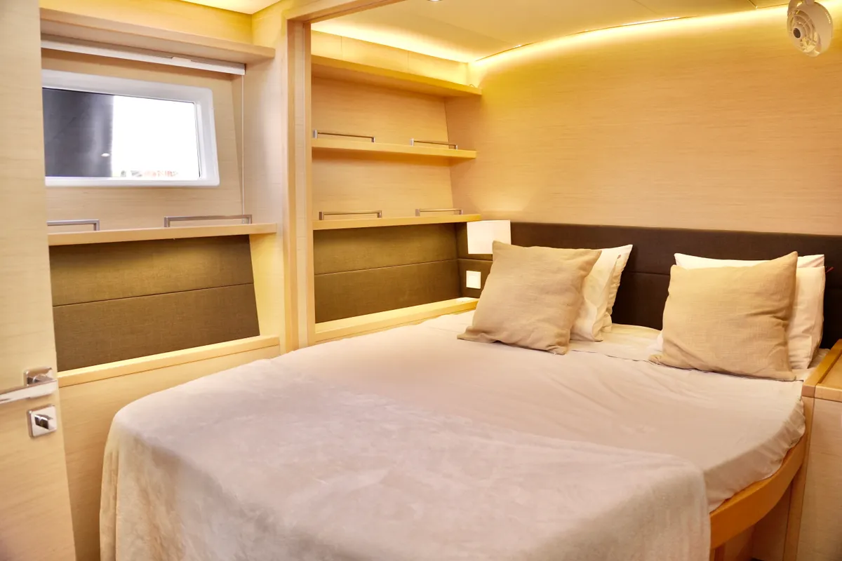 Cabin on Balthazar, a Lagoon 560 catamaran at Olbia, Italy