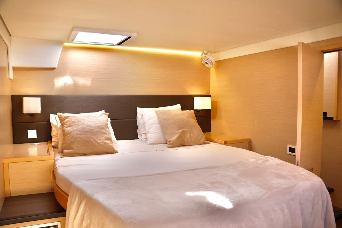 Cabin on Balthazar, a Lagoon 560 catamaran at Olbia, Italy