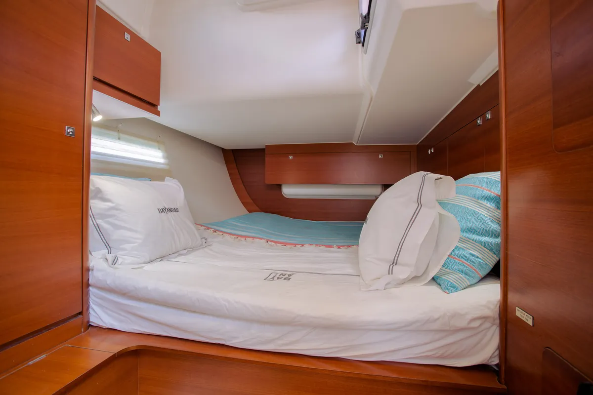 Cabin on Balthazar, a Lagoon 560 catamaran at Olbia, Italy
