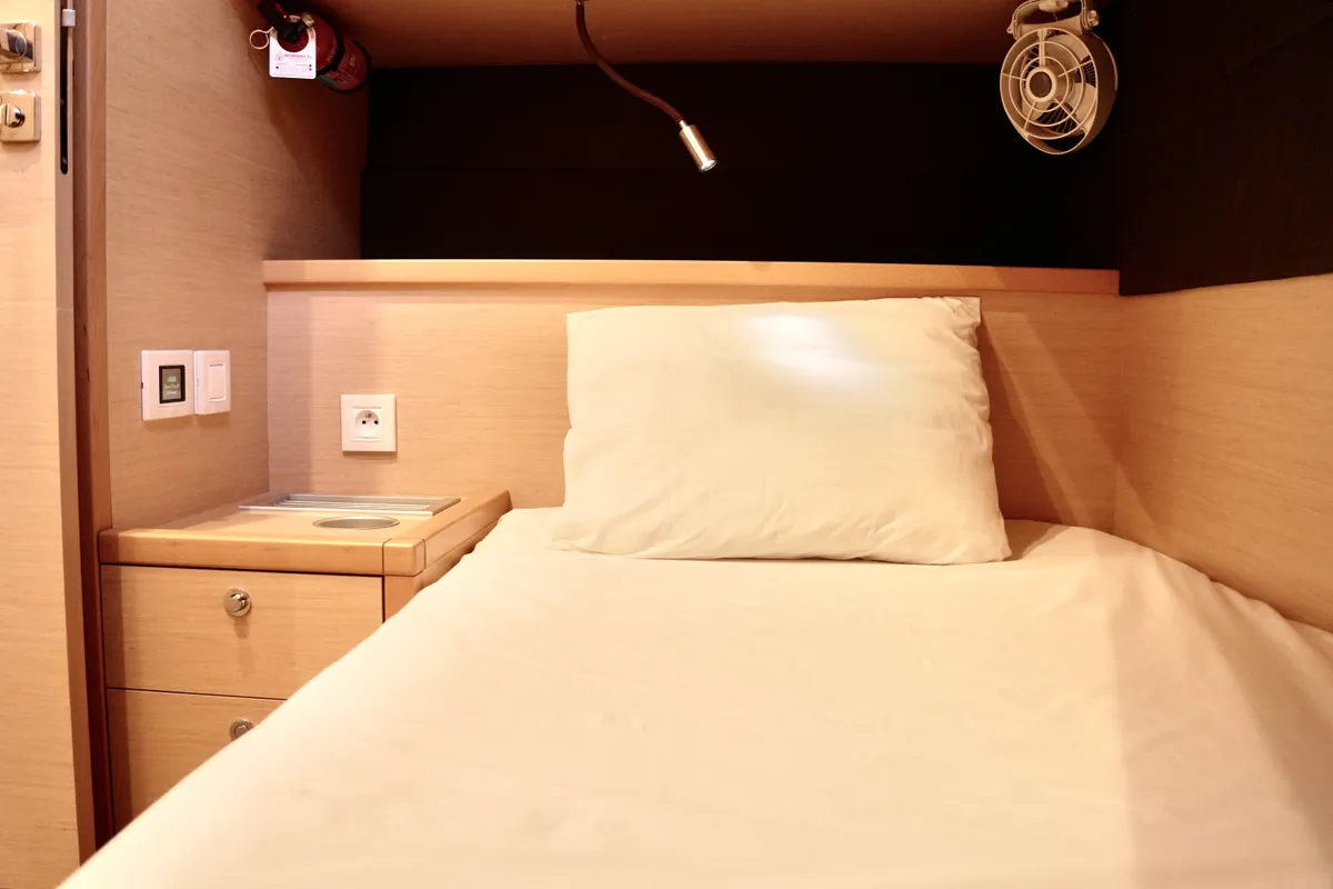 Cabin on Balthazar, a Lagoon 560 catamaran at Olbia, Italy