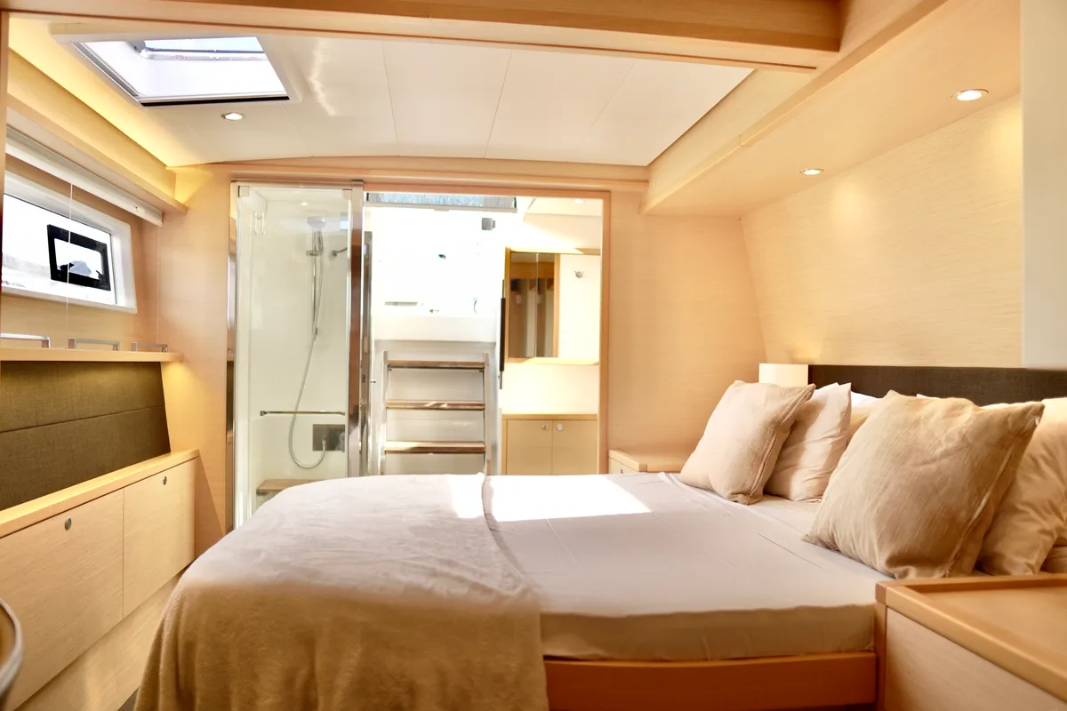 Cabin on Balthazar, a Lagoon 560 catamaran at Olbia, Italy