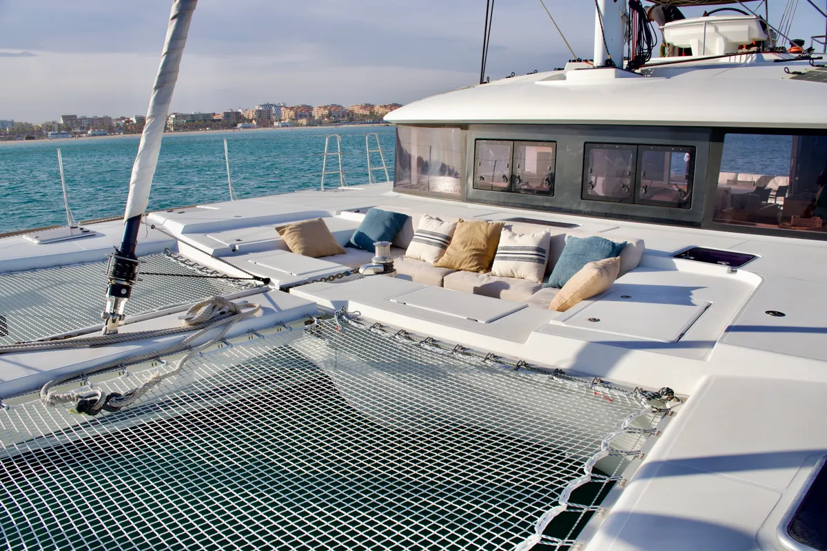 Deck of Balthazar, a Lagoon 560 catamaran at Olbia, Italy