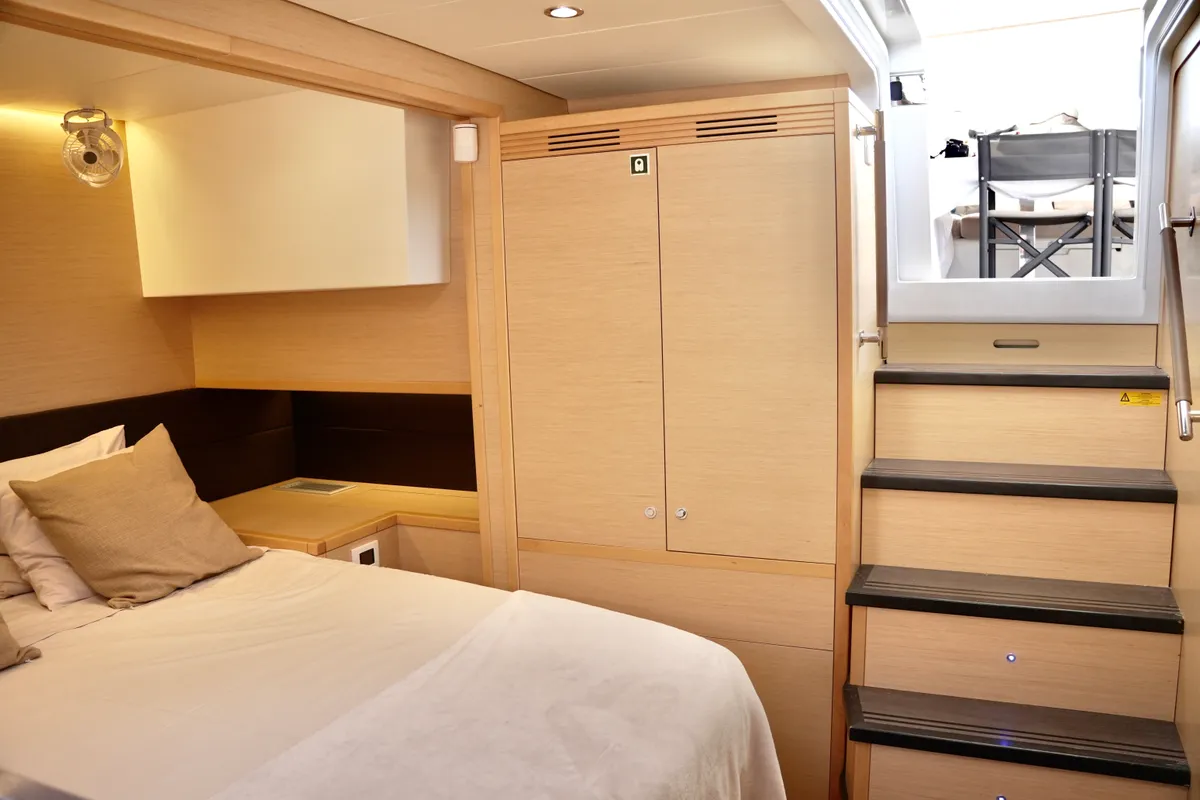 Cabin on Balthazar, a Lagoon 560 catamaran at Olbia, Italy