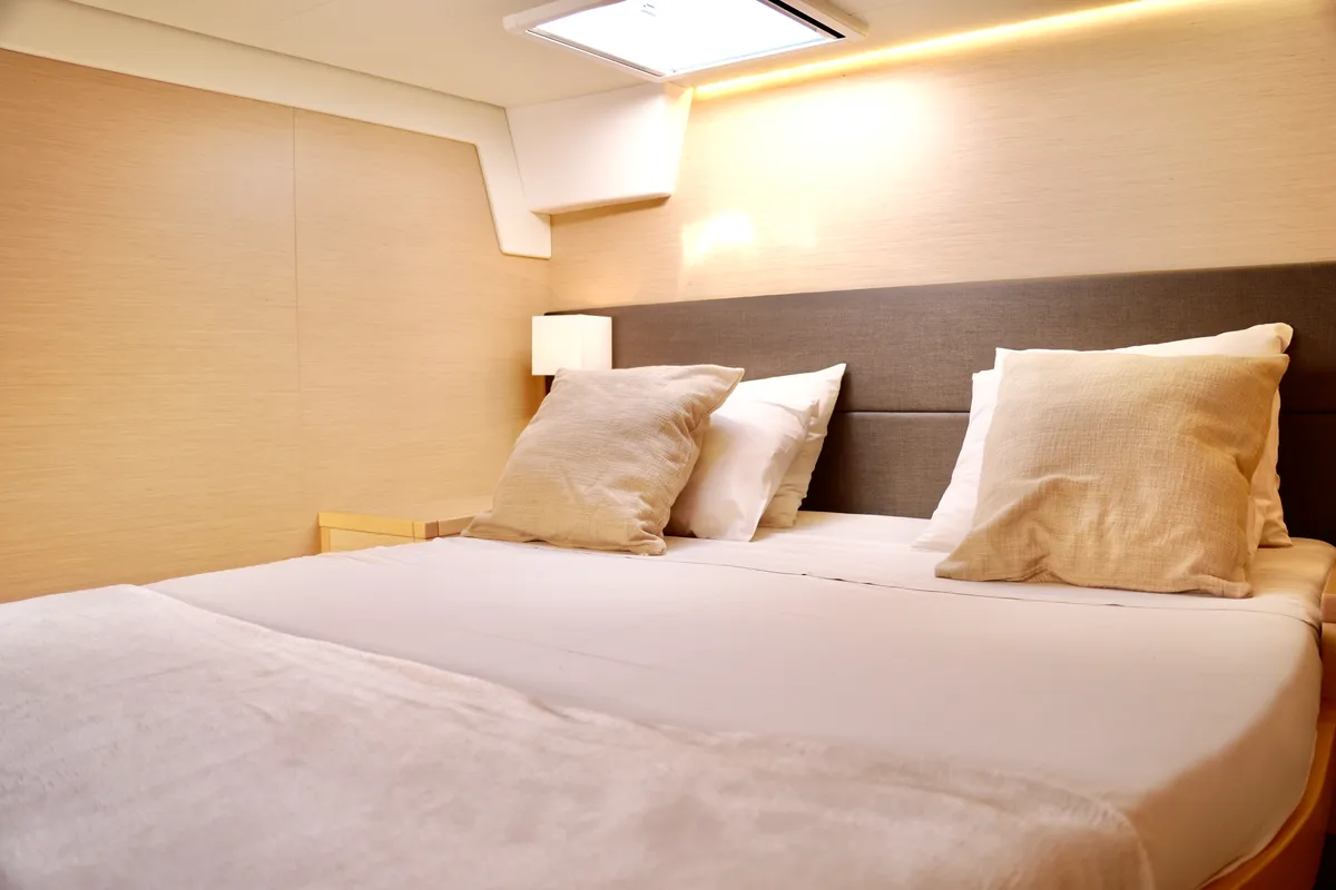 Cabin on Balthazar, a Lagoon 560 catamaran at Olbia, Italy