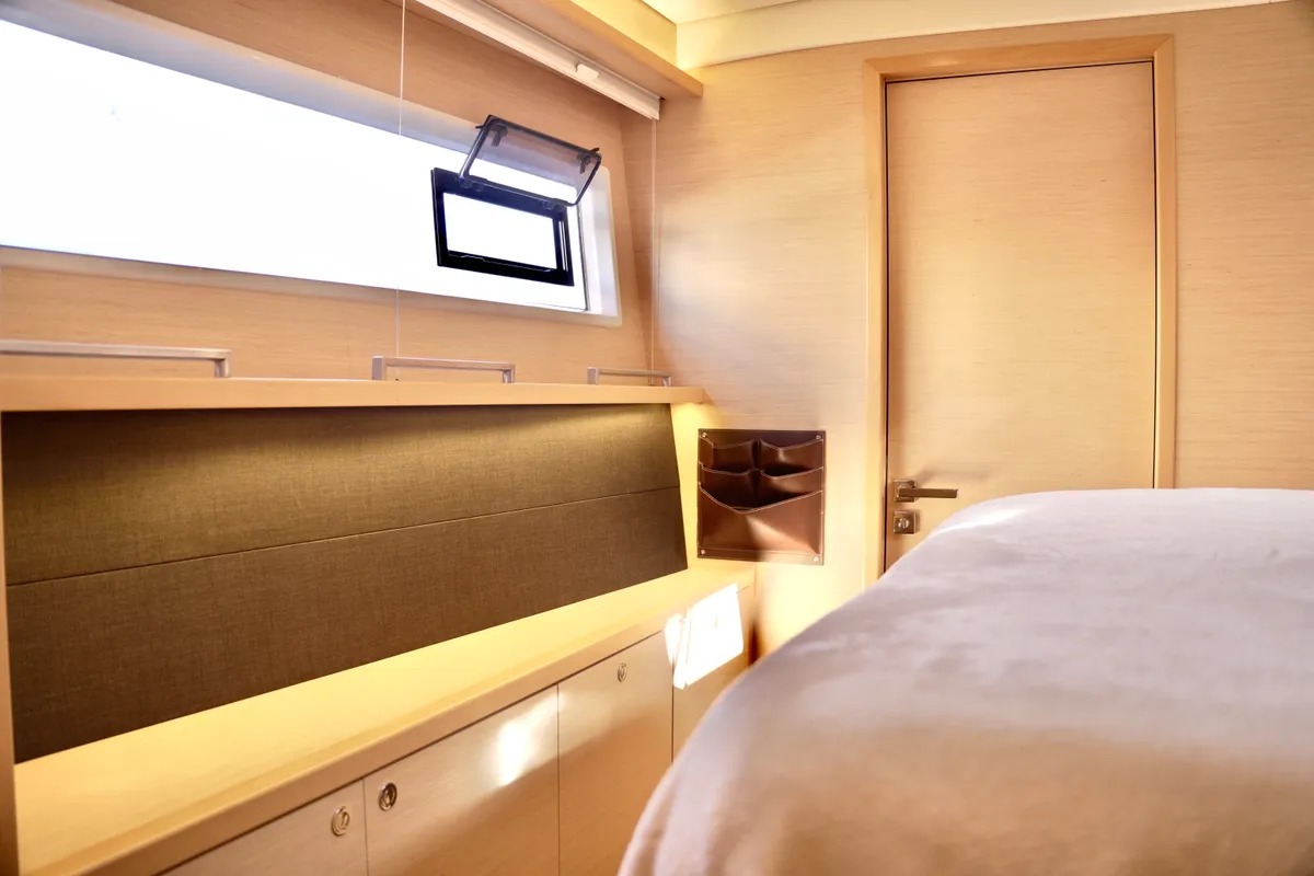 Cabin on Balthazar, a Lagoon 560 catamaran at Olbia, Italy
