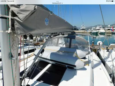 Deck of Jenny, a Hanse 455 sailboat at Punat, Croatia