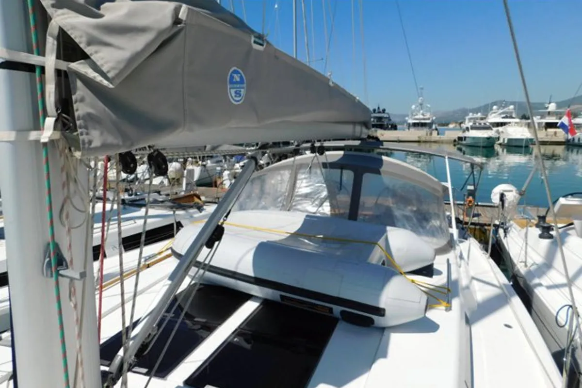 Deck of Jenny, a Hanse 455 sailboat at Punat, Croatia