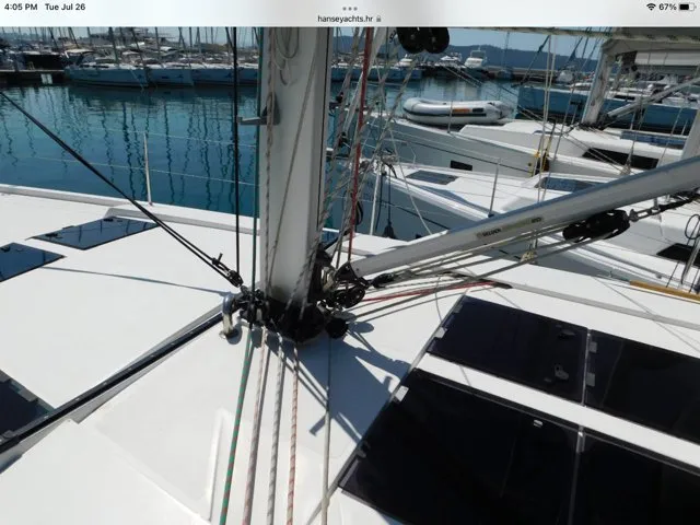Deck of Jenny, a Hanse 455 sailboat at Punat, Croatia