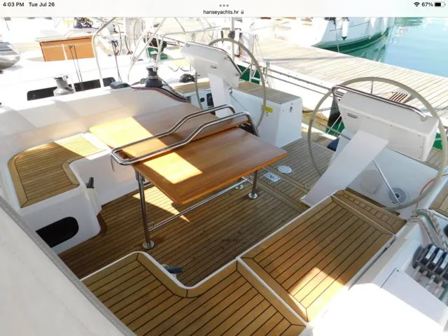 Deck of Jenny, a Hanse 455 sailboat at Punat, Croatia