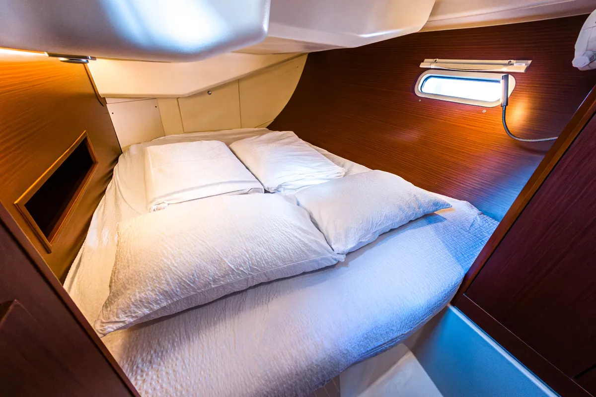 Cabin on Jenny, a Hanse 455 sailboat at Punat, Croatia