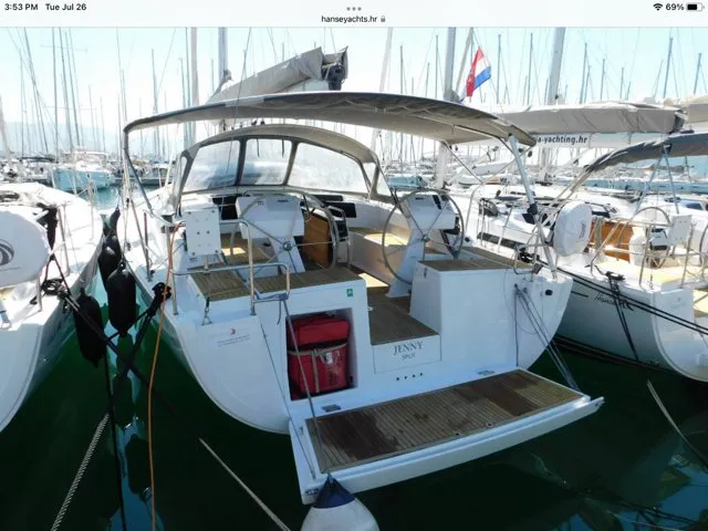 Exterior view of Jenny, a Hanse 455 sailboat at Punat, Croatia