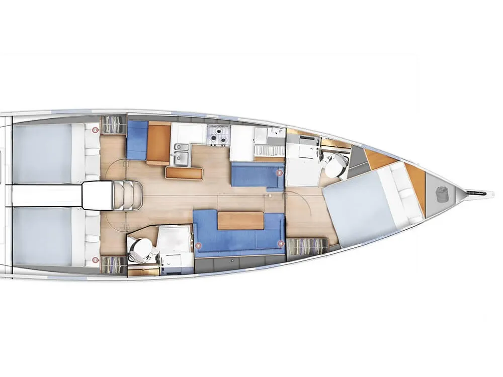 Floor plan of Baghera, a Jeanneau Sun Odyssey 410 sailboat at Municipal Unit of Lefkada, Greece
