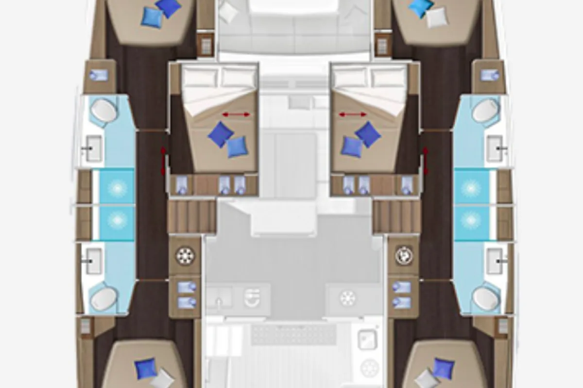 Floor plan of Deb Elli, a Lagoon 51 catamaran at Road Town, British Virgin Islands