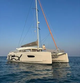 Exterior view of Estel, a Excess 14 catamaran at Ajaccio, France