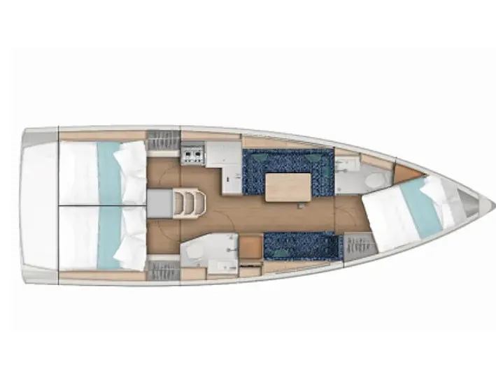 Floor plan of Sunsail 38.0 Premium, a Jeanneau Sun Odyssey 380 sailboat at Municipal Unit of Lefkada, Greece