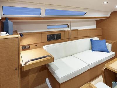 Salon of Sunsail 38.0 Premium, a Jeanneau Sun Odyssey 380 sailboat at Municipal Unit of Lefkada, Greece