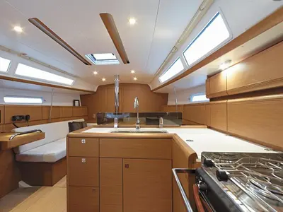 Galley of Sunsail 38.0 Premium, a Jeanneau Sun Odyssey 380 sailboat at Municipal Unit of Lefkada, Greece