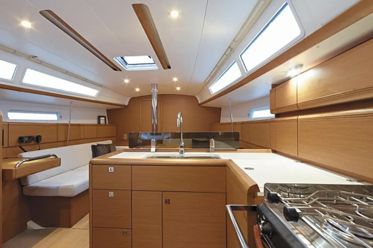Galley of Sunsail 38.0 Premium, a Jeanneau Sun Odyssey 380 sailboat at Municipal Unit of Lefkada, Greece