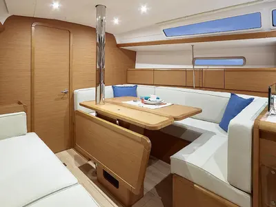 Salon of Sunsail 38.0 Premium, a Jeanneau Sun Odyssey 380 sailboat at Municipal Unit of Lefkada, Greece