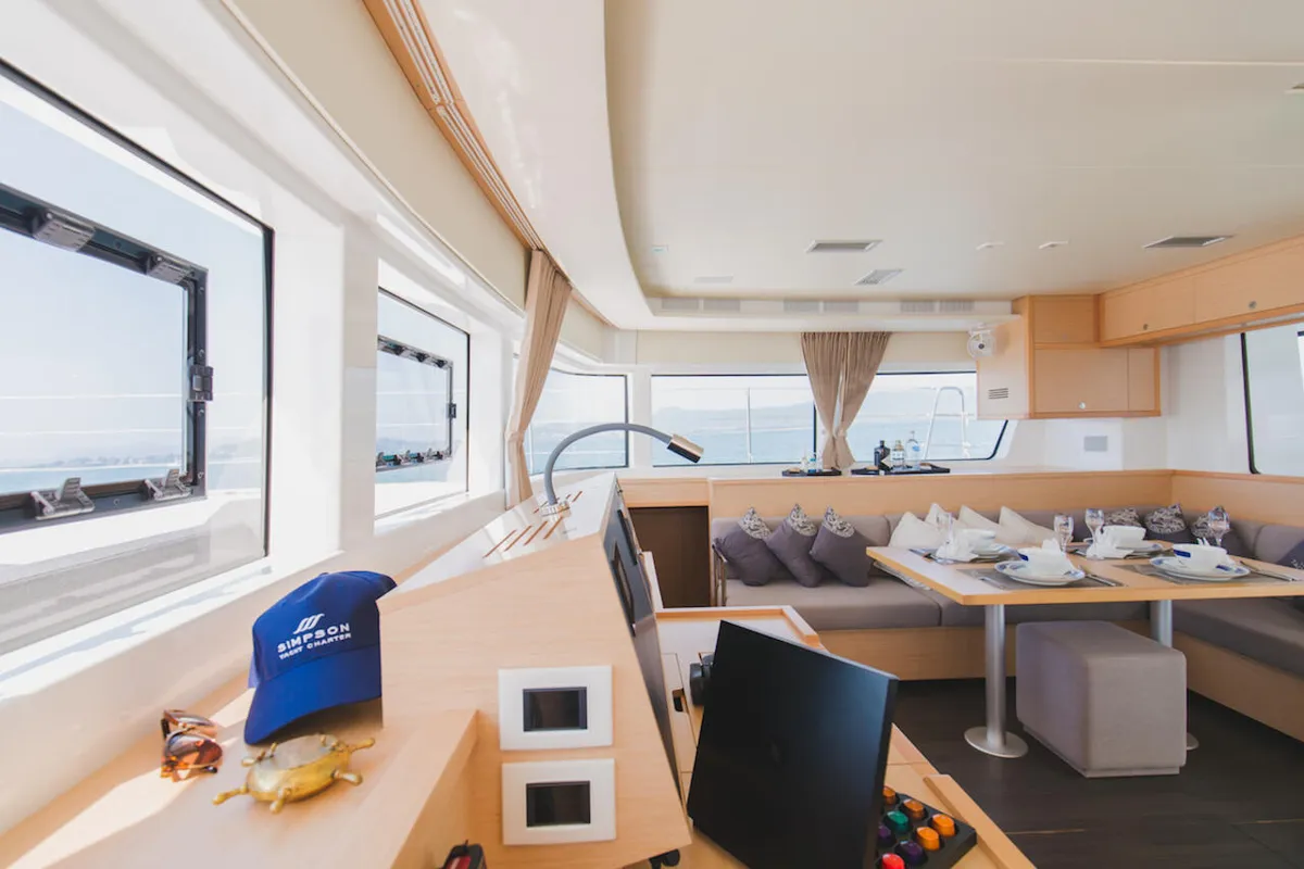 Cockpit of Blue Moon, a Lagoon 52 F catamaran at Pa Khlok, Thailand