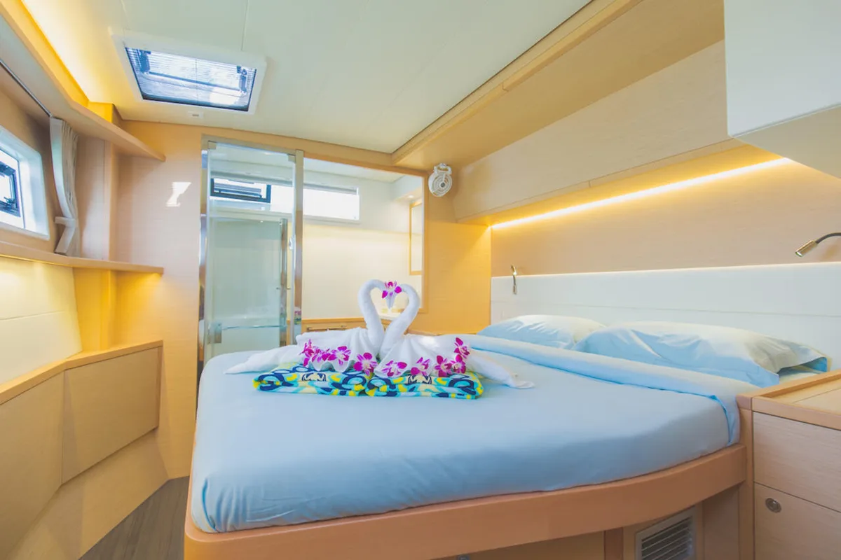Cabin on Blue Moon, a Lagoon 52 F catamaran at Pa Khlok, Thailand