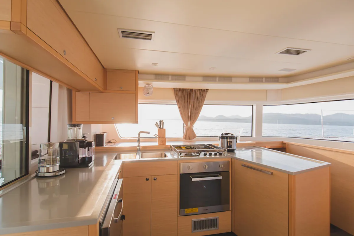 Galley of Blue Moon, a Lagoon 52 F catamaran at Pa Khlok, Thailand