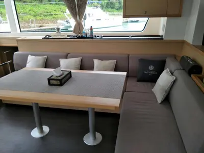 Salon of Blue Moon, a Lagoon 52 F catamaran at Pa Khlok, Thailand
