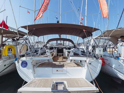 Cockpit of Dafne, a Hanse 418 sailboat at Marmaris, Turkey