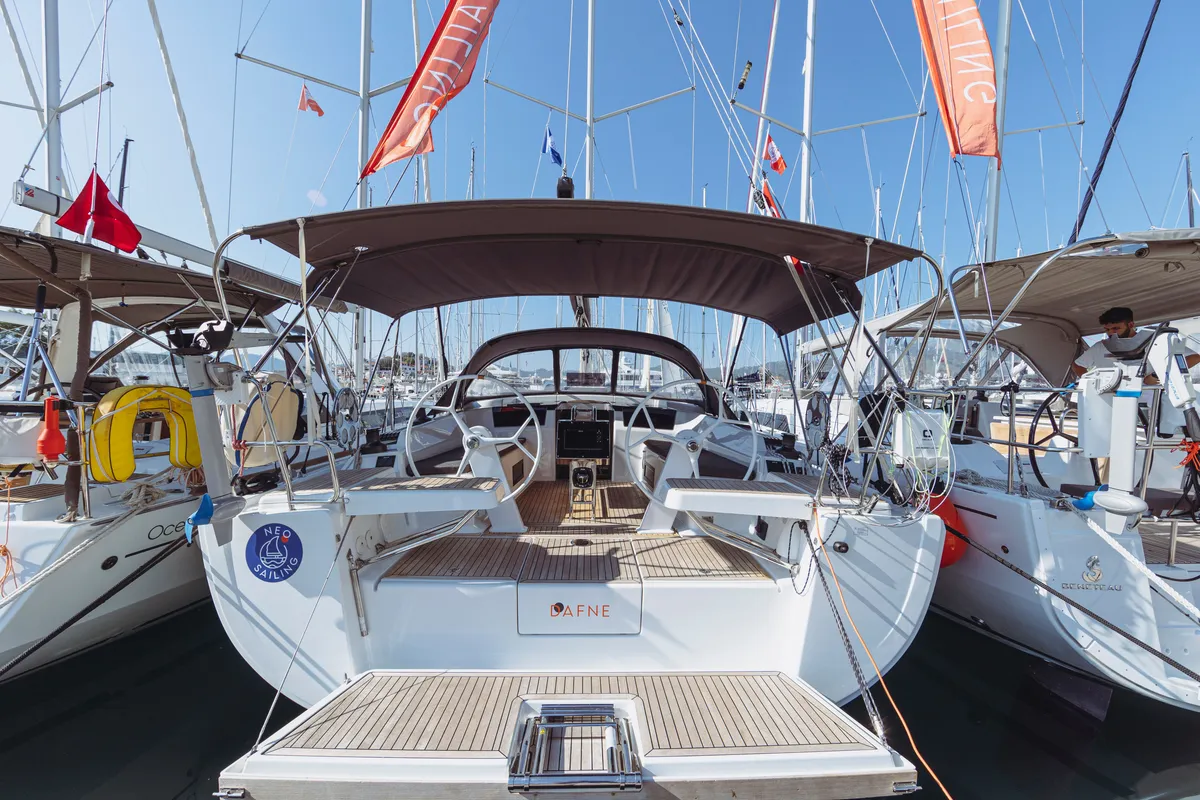 Cockpit of Dafne, a Hanse 418 sailboat at Marmaris, Turkey