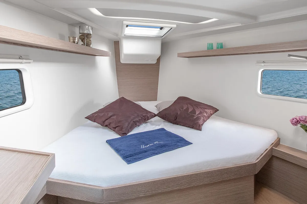 Cabin on Dafne, a Hanse 418 sailboat at Marmaris, Turkey