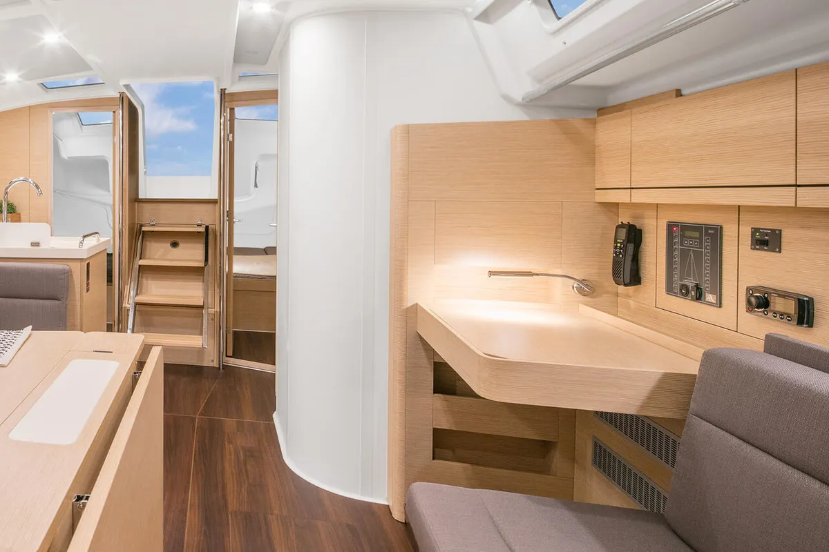 Salon of Dafne, a Hanse 418 sailboat at Marmaris, Turkey