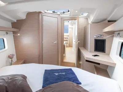 Cabin on Dafne, a Hanse 418 sailboat at Marmaris, Turkey