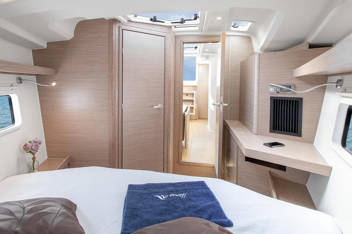 Cabin on Dafne, a Hanse 418 sailboat at Marmaris, Turkey