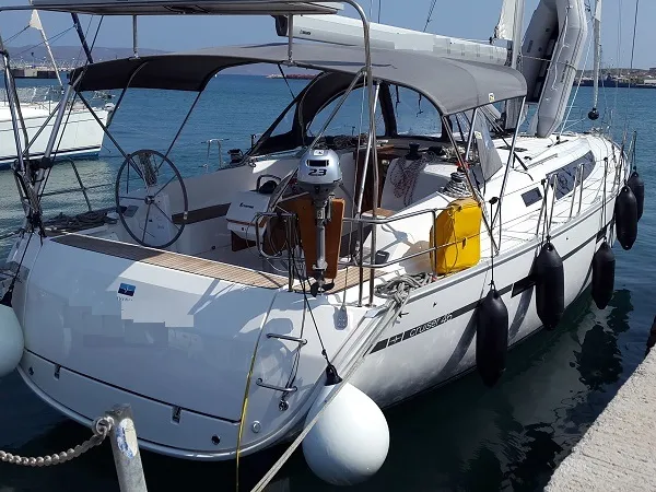 Exterior view of Okyalos, a Bavaria Cruiser 46 sailboat at Lavreotiki Municipal Unit, Greece