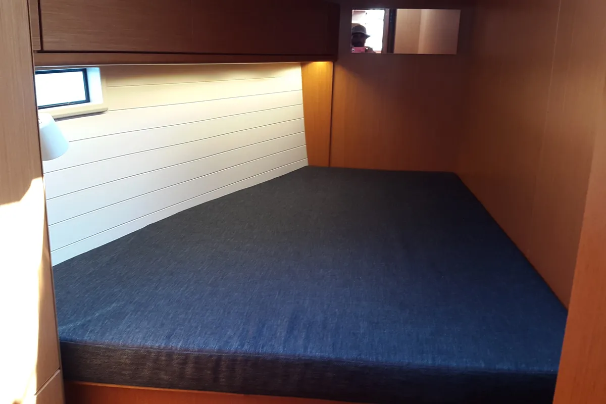 Cabin on Okyalos, a Bavaria Cruiser 46 sailboat at Lavreotiki Municipal Unit, Greece