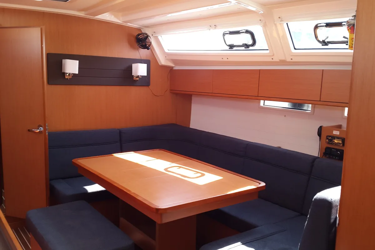 Salon of Okyalos, a Bavaria Cruiser 46 sailboat at Lavreotiki Municipal Unit, Greece