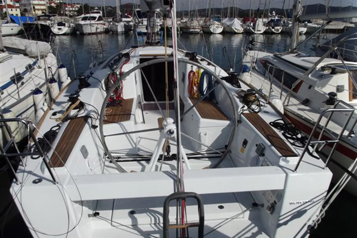 Cockpit of Leo, a Beneteau First 35 sailboat at Jezera, Croatia