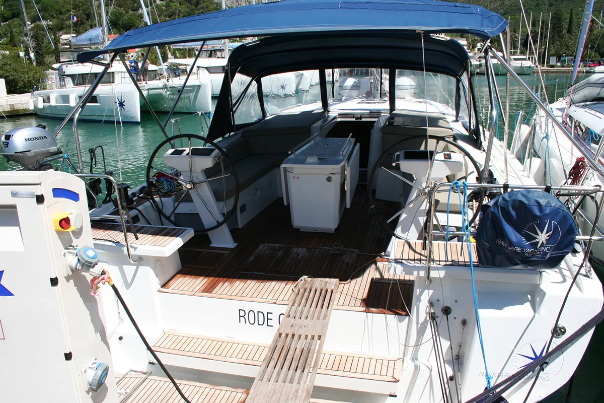 Deck of Röde Orm, a Beneteau Oceanis 46.1 sailboat at Dubrovnik, Croatia