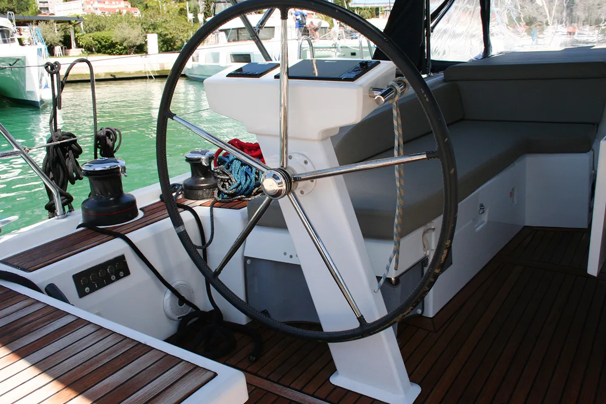 Cockpit of Röde Orm, a Beneteau Oceanis 46.1 sailboat at Dubrovnik, Croatia