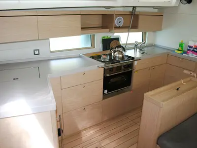 Galley of Röde Orm, a Beneteau Oceanis 46.1 sailboat at Dubrovnik, Croatia