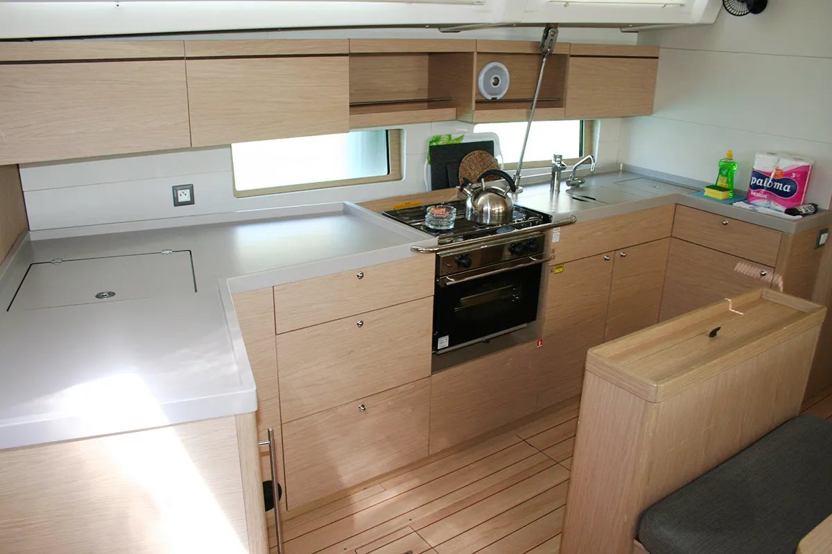 Galley of Röde Orm, a Beneteau Oceanis 46.1 sailboat at Dubrovnik, Croatia