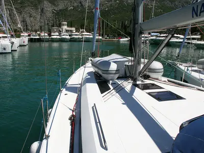 Deck of Röde Orm, a Beneteau Oceanis 46.1 sailboat at Dubrovnik, Croatia